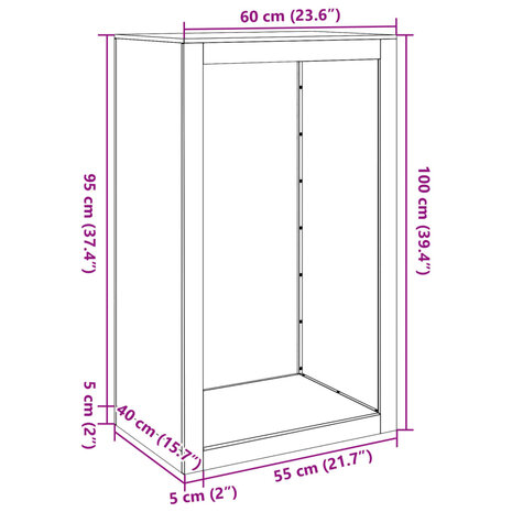 Haardhoutrek 60x40x100 cm roestvrij staal