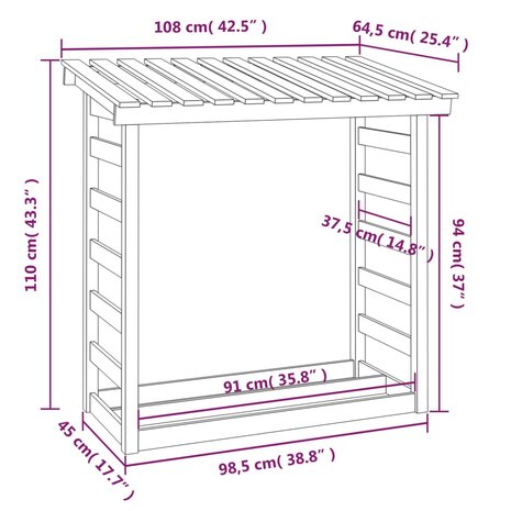 Haardhoutrek 108x64,5x110 cm massief grenenhout