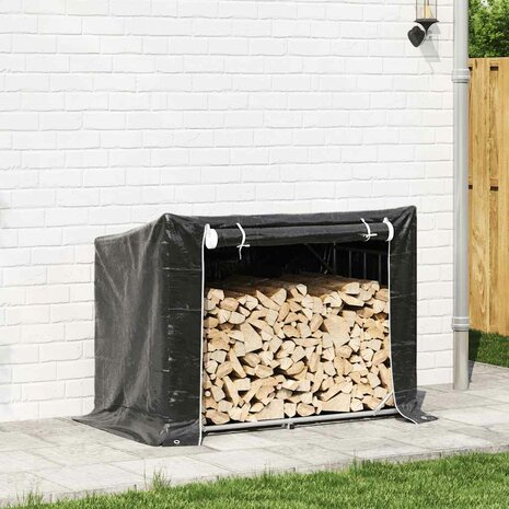 Haardhoutrek met regenhoes 151x80,5x110,5 cm staal