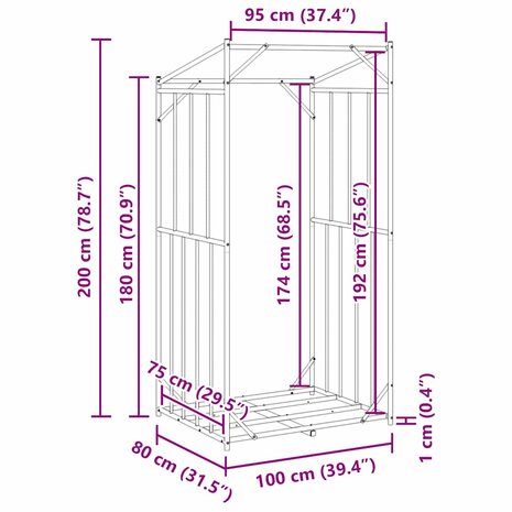 Haardhoutrek met regenhoes 100x80x200 cm gegalvaniseerd staal