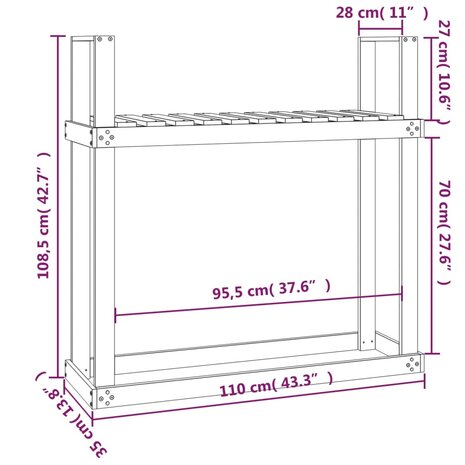 Haardhoutrek 110x35x108,5 cm massief grenenhout honingbruin