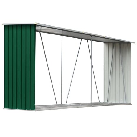 Haardhoutschuur 330x84x152 cm gegalvaniseerd staal groen