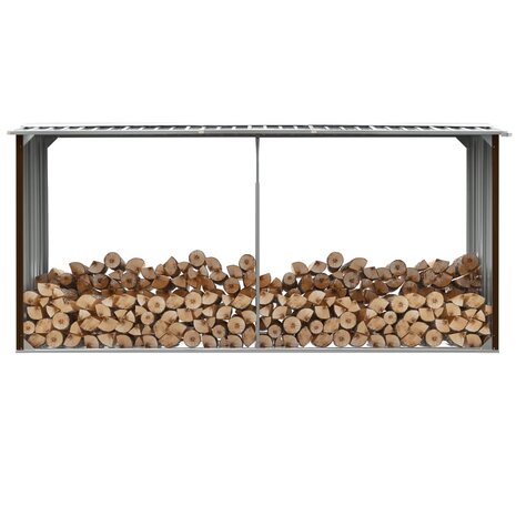 Haardhoutschuur 330x92x153 cm gegalvaniseerd staal bruin
