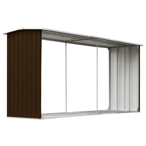 Haardhoutschuur 330x92x153 cm gegalvaniseerd staal bruin