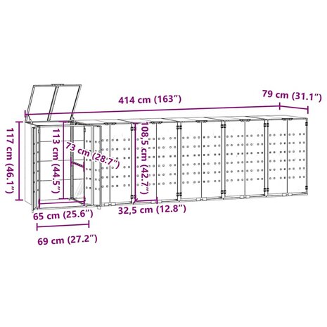 Containerberging voor 6 containers 414x79x117 cm staal zwart