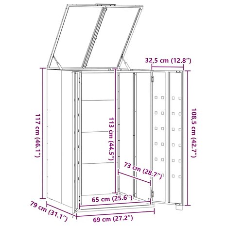 Containerberging voor 1 container 69x79x117 cm staal zwart