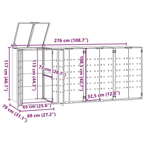Containerberging 4 containers 276x79x117 cm staal antraciet