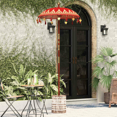 Parasol met Basis Rood, Bruin 250 cm Katoen, Hout