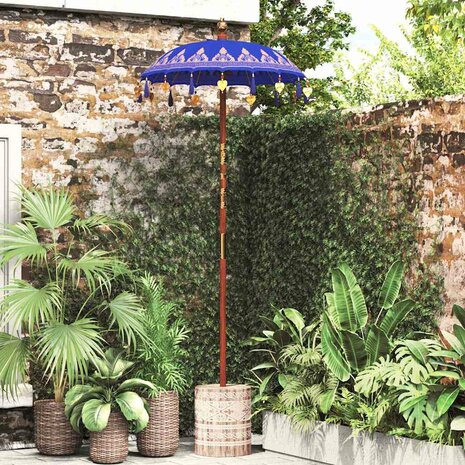 Parasol met Basis Blauw, Bruin 250 cm Katoen, Hout