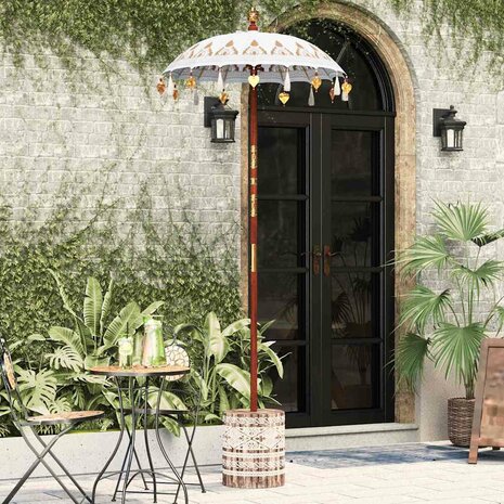Balinese Parasol 260 Crème 95-100 cm Katoen en massief hout