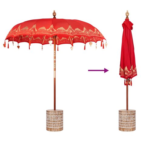 Balinese Parasol Rood 210-220 cm Katoen, massief hout
