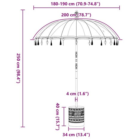 Balinese Parasol Rood 180-190 cm Katoen, massief hout