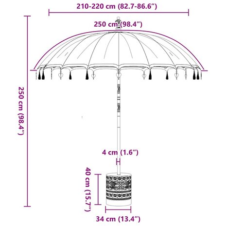 Balinese Parasol Crème 210-220 cm Katoen, massief hout