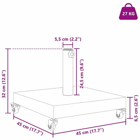 Buiten Parasolvoet Donkergrijze houtlook 45 x 45 x 31.5 cm