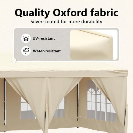Partytent inklapbaar met zijwanden 3x6 m crèmekleurig