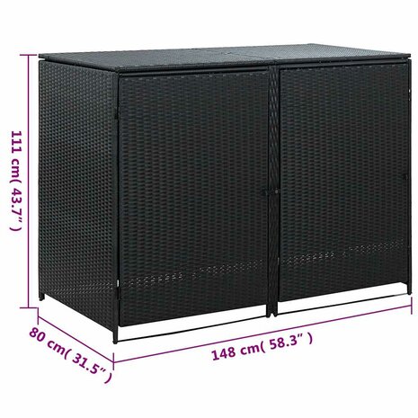 Containerberging dubbel 148x80x111 cm poly rattan zwart