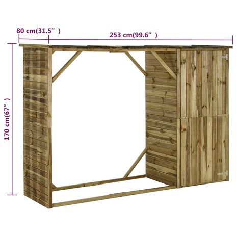 Tuinschuur 253x80x170 cm grenenhout