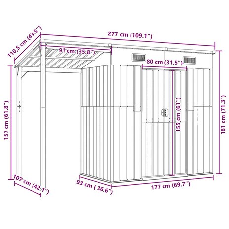 Tuinschuur met verlengd dak 277x107x181 cm staal lichtbruin