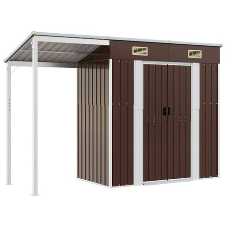 Tuinschuur met verlengd dak 277x107x181 cm staal bruin