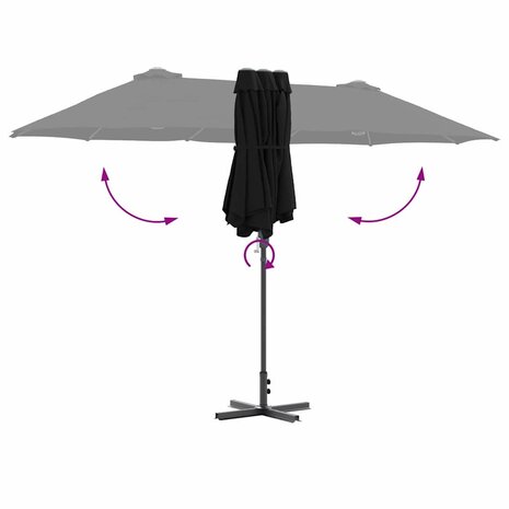 Tuinparasol Zwart 370 x 197 x 239 cm Poedergecoat staal