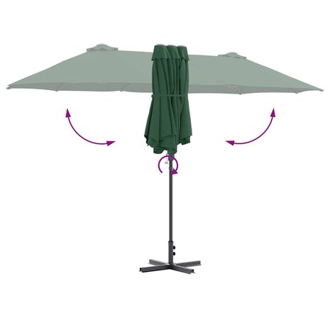 Tuinparasol Groen 370 x 197 x 239 cm Poedergecoat staal