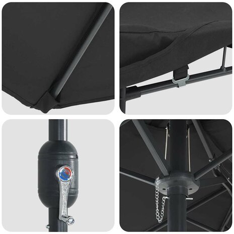 Tuinparasol Zwart 385 x 209 x 244 cm Stof