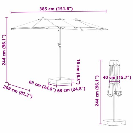 Tuinparasol Bordeauxrood 385 x 209 x 244 cm Stof