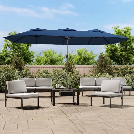 Parasol dubbel dak met LED 449x265 cm azuurblauw