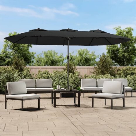 Parasol dubbel dak met LED 449x265 cm zwart