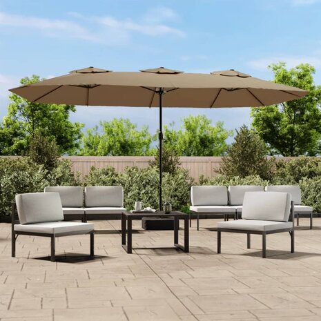 Parasol dubbel dak met LED 449x265 cm taupe
