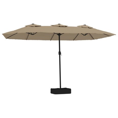Parasol dubbel dak met LED 449x265 cm taupe
