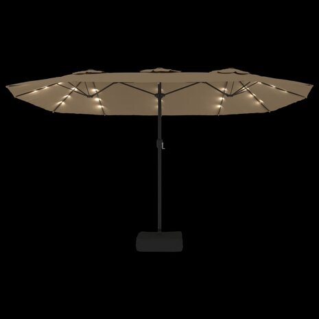 Parasol dubbel dak met LED 449x265 cm taupe