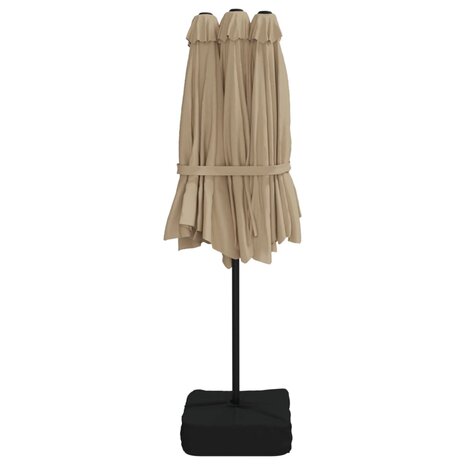 Parasol dubbel dak met LED 449x265 cm taupe