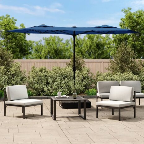 Parasol dubbel dak met LED 316x145 cm azuurblauw