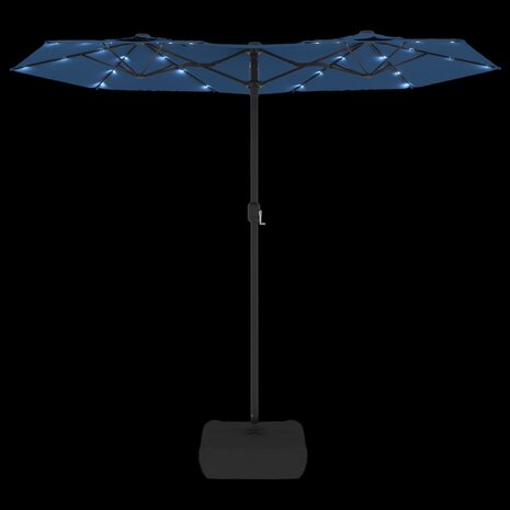 Parasol dubbel dak met LED 316x145 cm azuurblauw