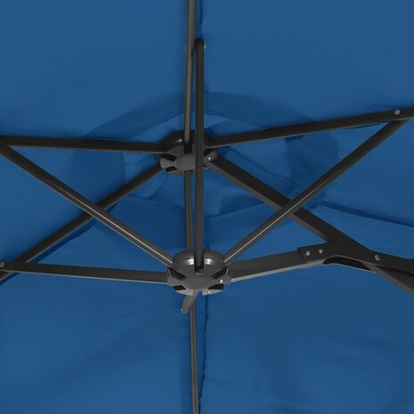 Parasol dubbel dak met LED 316x145 cm azuurblauw