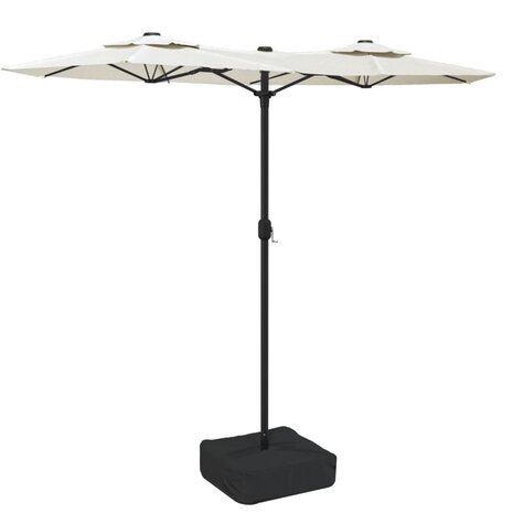 Parasol dubbel dak met LED 316x145 cm zandwit