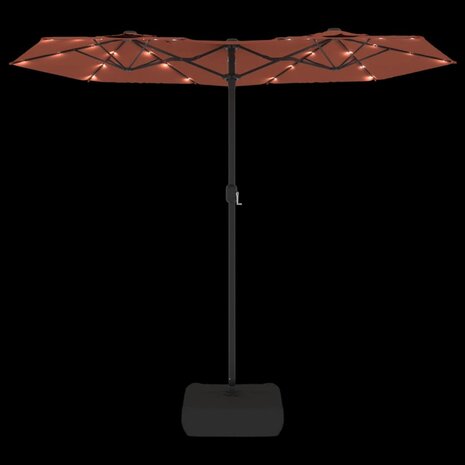 Parasol dubbel dak met LED's 316x145 cm terracottakleurig