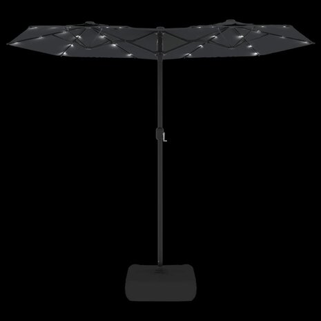 Parasol dubbel dak met LED's 316x145 cm zwart