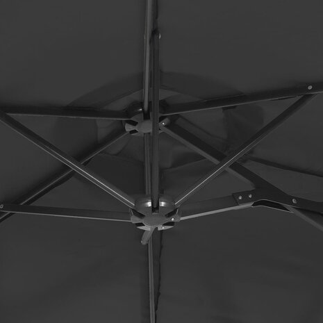 Parasol dubbel dak met LED's 316x145 cm zwart