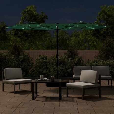 Parasol dubbel met LED's 316x145 cm groen