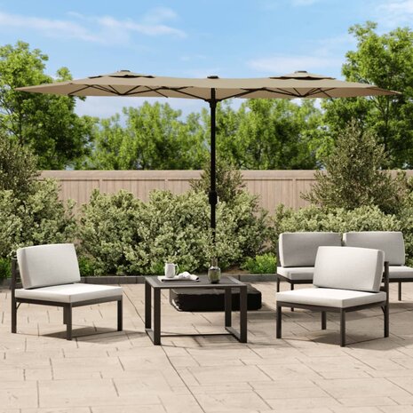 Parasol dubbel dak met LED's 316x145 cm taupe