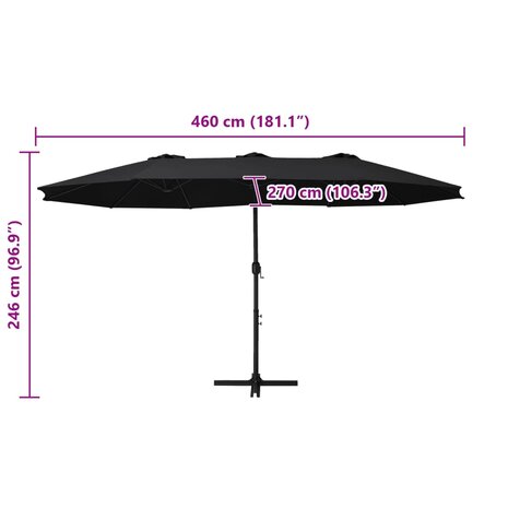 Parasol met aluminium paal 460x270 cm zwart