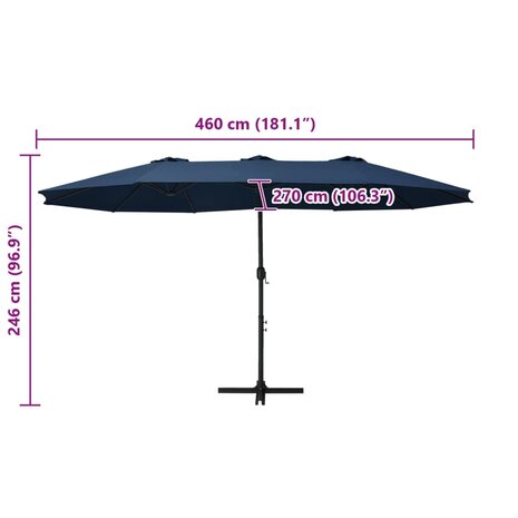Parasol met aluminium paal 460x270 cm blauw