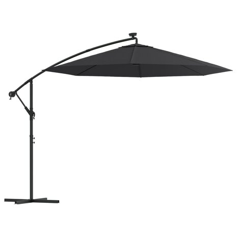 Zweefparasol met LED en stalen paal 300 cm zwart