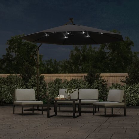 Zweefparasol met LED en stalen paal 300 cm zwart
