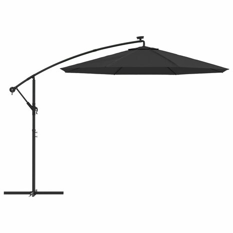 Zweefparasol met LED en stalen paal 300 cm zwart