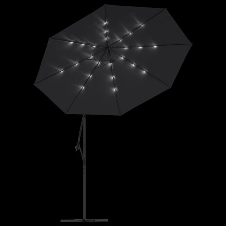 Zweefparasol met LED en stalen paal 300 cm zwart