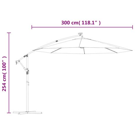 Zweefparasol met LED en stalen paal 300 cm zwart