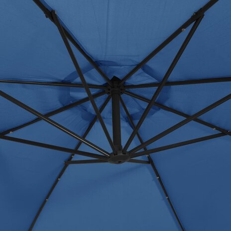 Zweefparasol met LED en stalen paal 300 cm azuurblauw